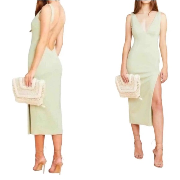 Katie May | Caliente Deep V-Neck Midi Dress Mint Green Bridesmaid Wedding M - Picture 1 of 16